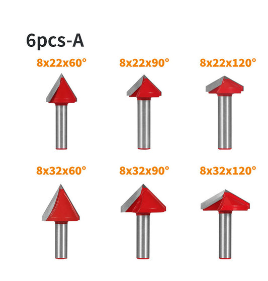 8mm Shank V-Shaped Wood Router Bits Set, 3D CNC Engraving, Carving and Milling Cutter for Woodworking