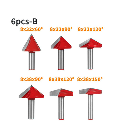 8mm Shank V-Shaped Wood Router Bits Set, 3D CNC Engraving, Carving and Milling Cutter for Woodworking