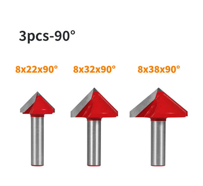 8mm Shank V-Shaped Wood Router Bits Set, 3D CNC Engraving, Carving and Milling Cutter for Woodworking