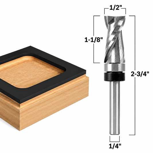 Top Bearing Upcut Ultra Performance Flush Trim 1 1/8" H X 1/2" D 1/4" Shank Router Bit