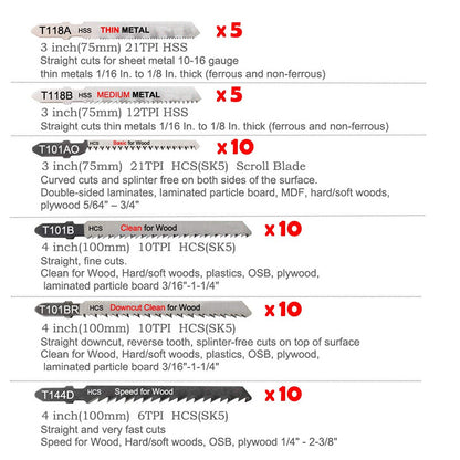 48pcs/50pcs T Shank Jigsaw Blades Set for Wood, Metal & Plastic – HCS/HSS