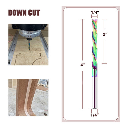 Downcut Spiral Router Bit, 2" Cutting Length, 4" Overall Length, TAC Coated Carbide CNC Router Bit for Wood Carving