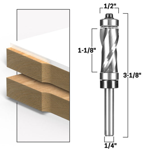 Top & Bottom Bearing Upcut Ultra Performance Flush Trim 1 1/8" H X 1/2" D 1/4" Shank Router Bit