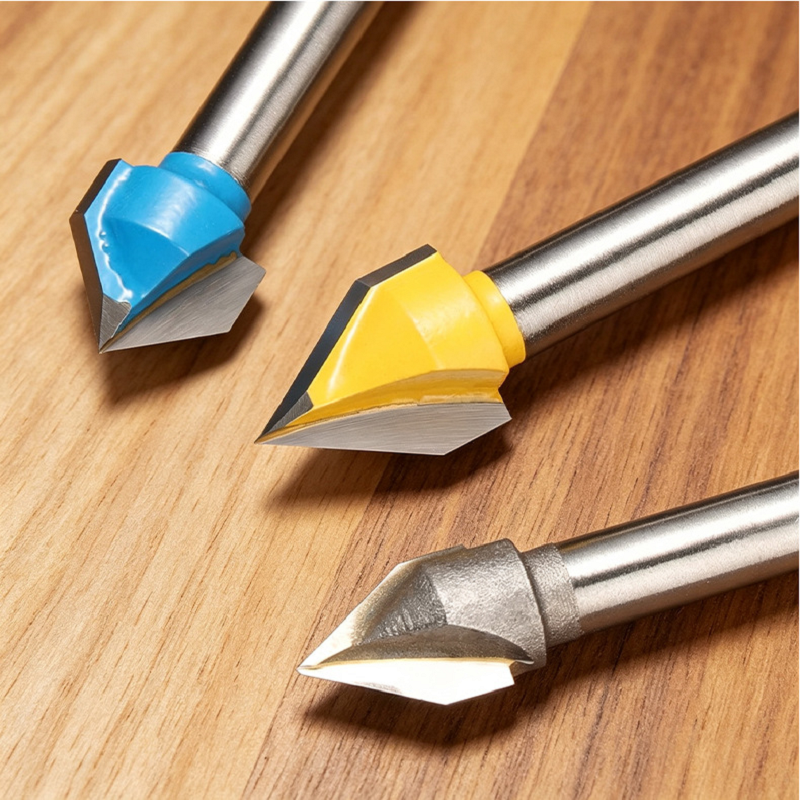3 PCS V Groove Router Bit Set 60 & 90 Degree Carbide Tipped CNC Woodworking Engraving Bits