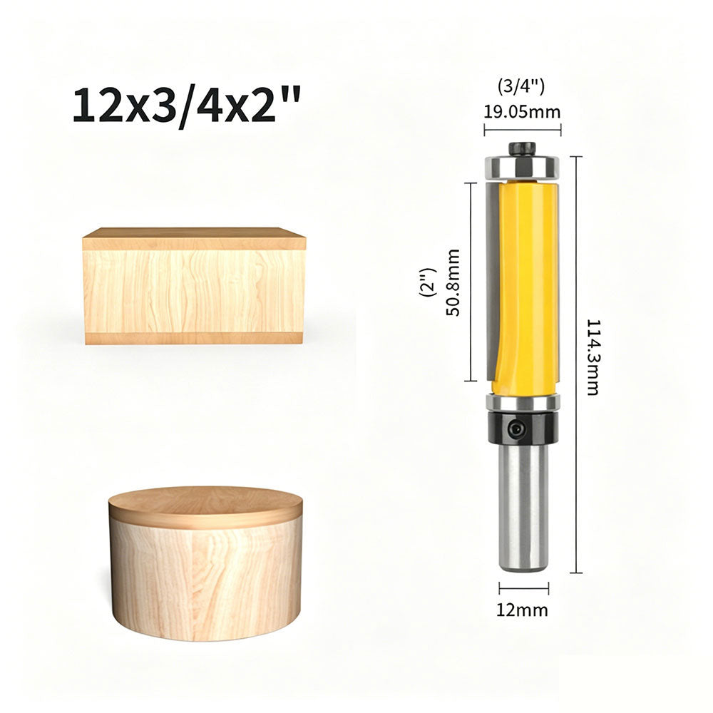 Top & Bottom Bearing Flush Trim Router Bit, 3/4 Inch Cutting Diameter, 12mm Shank