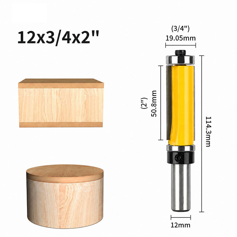 6 Pcs Flush Trim Router Bit Set with Top & Bottom Bearing, 3/4 Inch Cutting Diameter, 1/2 Inch Shank