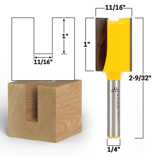 11/16" Diameter X 1" Height Straight 1/4" Shank Router Bit