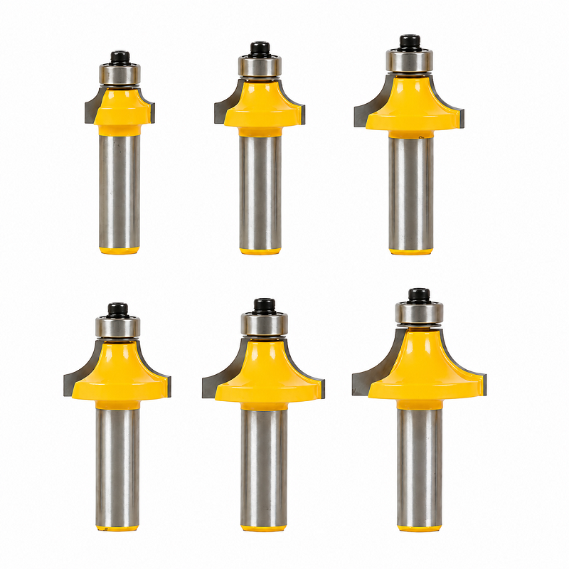 6-Piece Roundover Router Bit Set, 1/2" Shank Carbide Tipped Edge Bits with 6 Radius Sizes