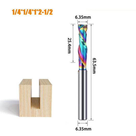 1/4" Double-Edged Compound Milling Cutter Spiral Tungsten Carbide Router Bit DLC Rainbow Coated CNC Tool