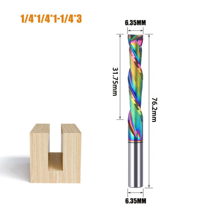 1/4" Double-Edged Compound Milling Cutter Spiral Tungsten Carbide Router Bit DLC Rainbow Coated CNC Tool