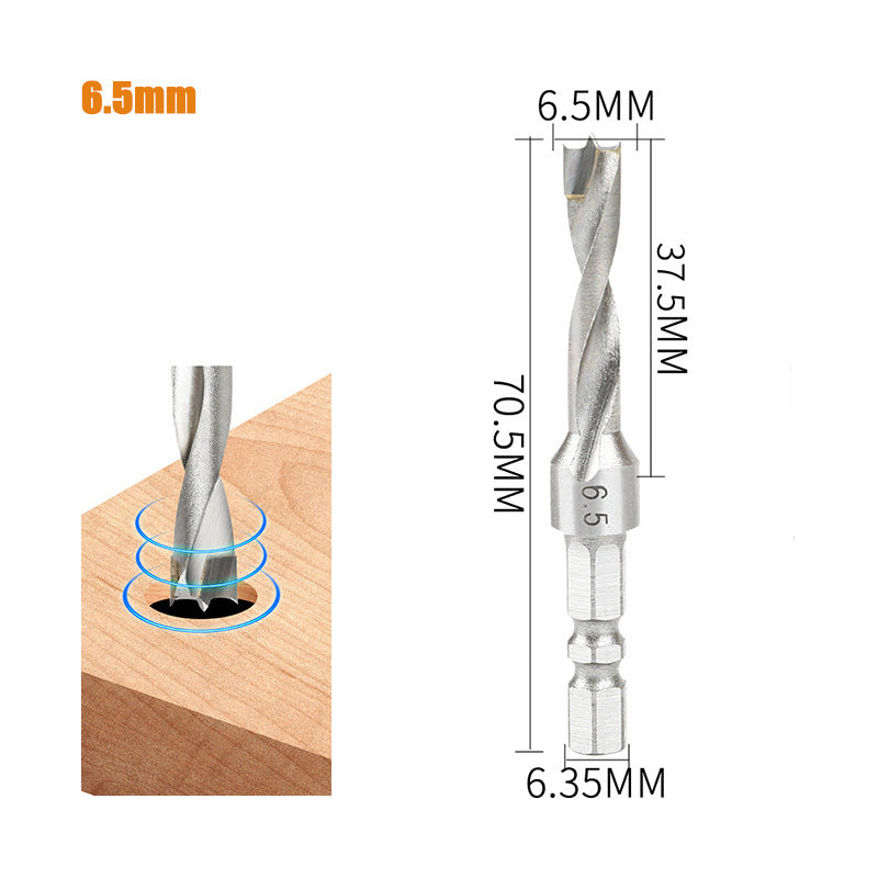 Hexagonal Handle Drill Bit 6.5/8/9/10/12mm Three-Point Carbide Blade Woodworking Drill for Wood Plastic Metal