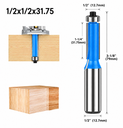 Double Flute Straight Milling Cutter Flush Trim Router Bit with Top Bearing Woodworking Template Grooving Trimming Routing Tool