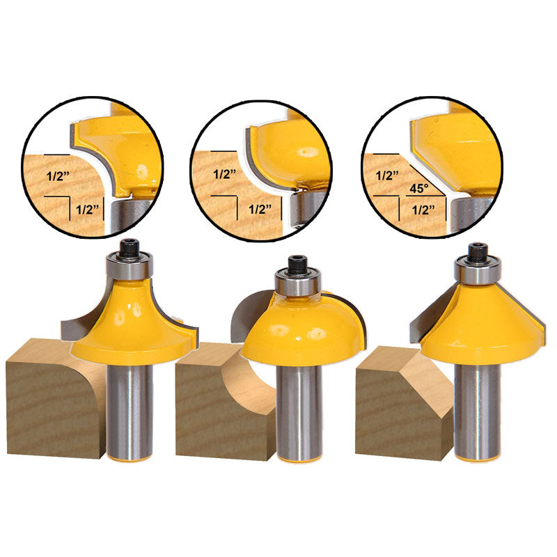 3 Bit Large Roundover Cove and Chamfer Edging Router Bit Set ...