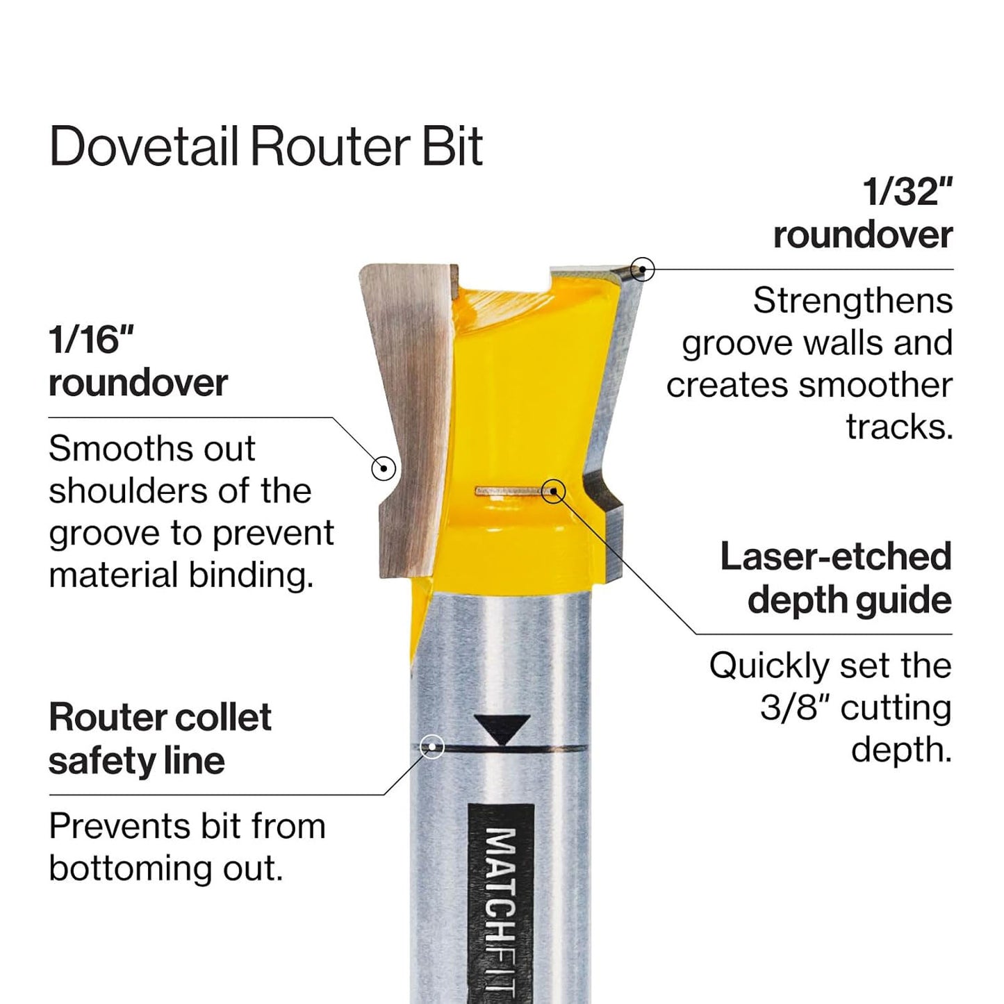 Dovetail 1/4" Shank 14° x 1/2" Router Bit – Precise Cuts, Roundovers & Efficient Chip