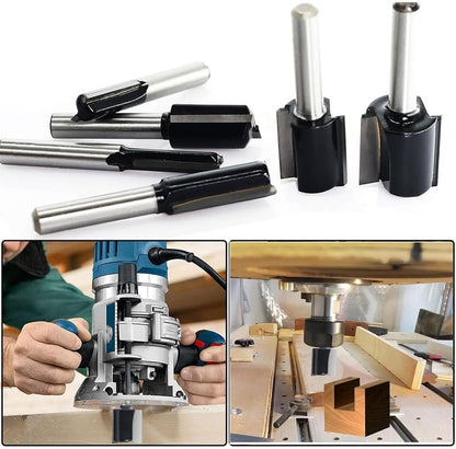 6-Piece Woodworking Milling Cutter Set Double-Edged Carbide Alloy Bits for Grooving Jointing and Bottom Cleaning