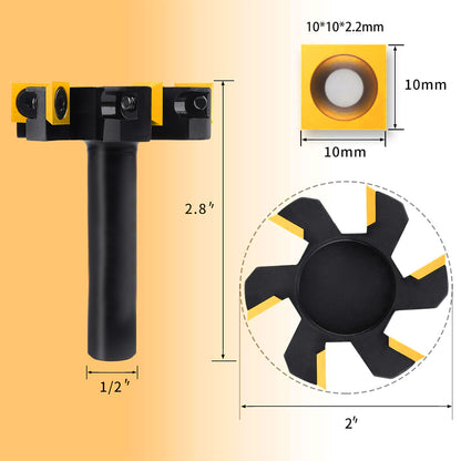 CNC Spoilboard Surfacing Router Bit, 1/2" Shank, 2" Cutting Diameter, 6-Wing Carbide Insert, Slab Flattening for Wood Planing