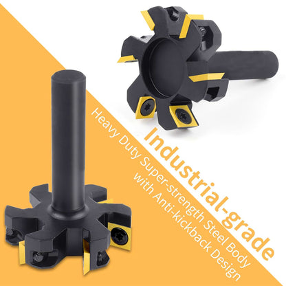 CNC Spoilboard Surfacing Router Bit, 1/2" Shank, 2" Cutting Diameter, 6-Wing Carbide Insert, Slab Flattening for Wood Planing