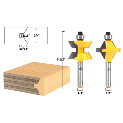 2 Piece Edge Banding Tongue and Groove Router Bit Set, 1/4" Shank for Plywood and MDF