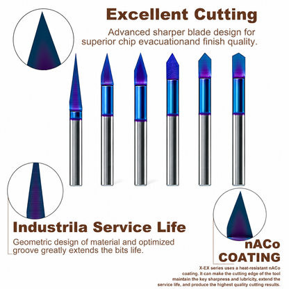 45 Degree V Groove Router Bit for CNC, Carbide CNC Carving Bit with 0.005" Tip Width, 1/4 Inch Shank for Engraving and Sign Making