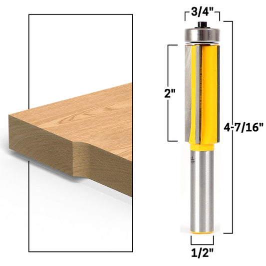 4 Flute Flush Trim 1/2" Shank Router Bit 2" Cutting Length