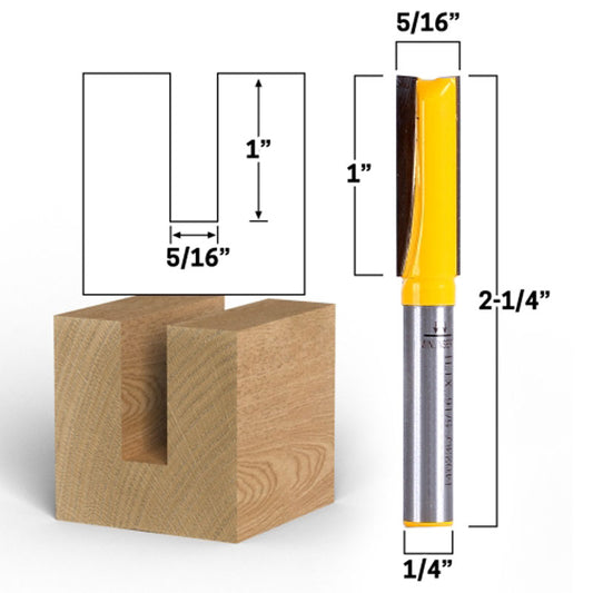 5/16" Diameter X 1" Height 1/4" Shank Straight Router Bit