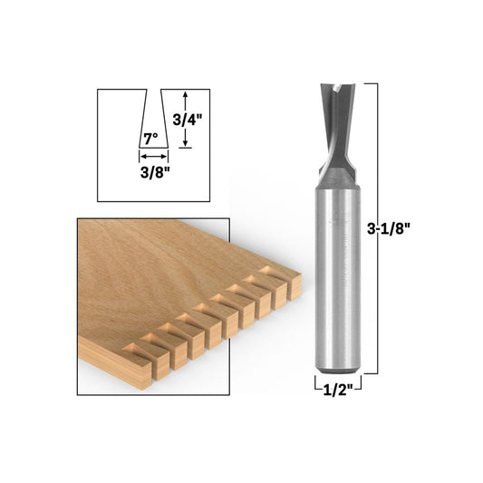 9° X 3/8" Dovetail 1/2" Shank Router Bit