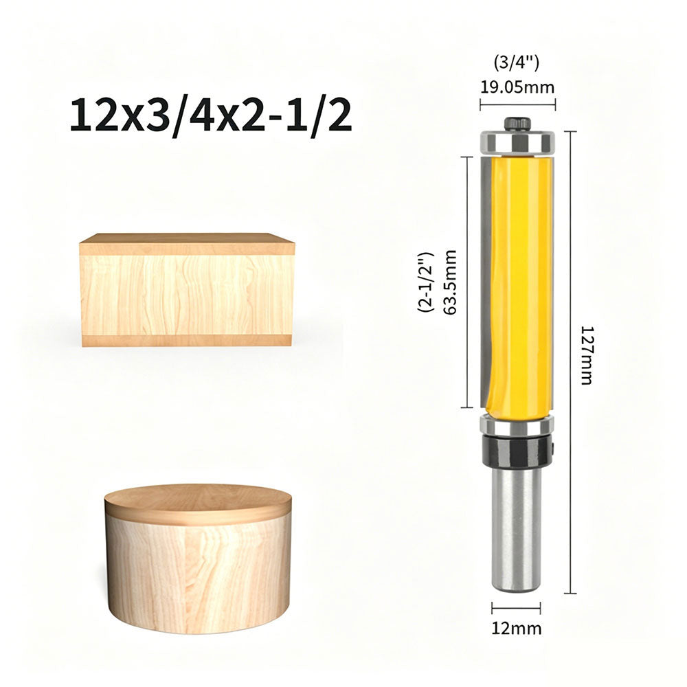 Top & Bottom Bearing Flush Trim Router Bit, 3/4 Inch Cutting Diameter, 12mm Shank