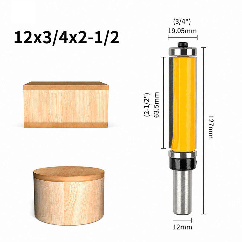 6 Pcs Flush Trim Router Bit Set with Top & Bottom Bearing, 3/4 Inch Cutting Diameter, 1/2 Inch Shank