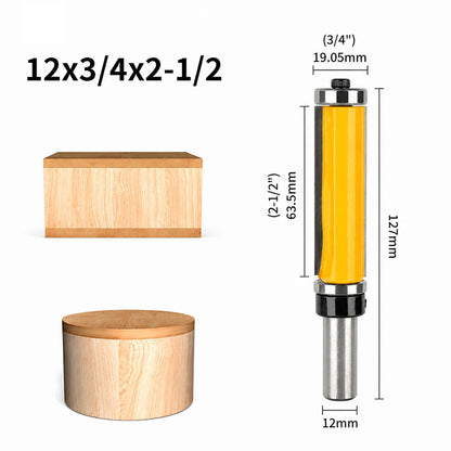 6 Pcs Flush Trim Router Bit Set with Top & Bottom Bearing, 3/4 Inch Cutting Diameter, 1/2 Inch Shank