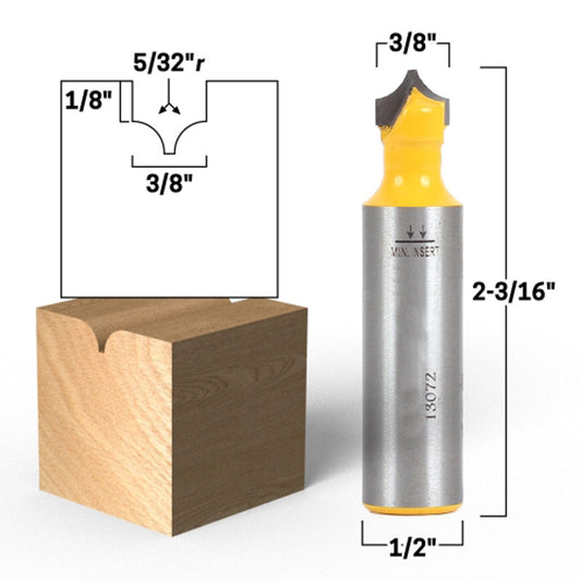 5/32" Radius Point Cutting Round Over Groove 1/2" Shank Router Bit