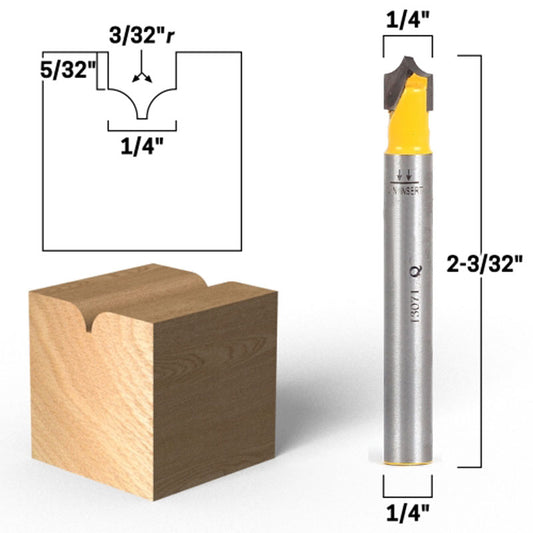 3/32" Radius Point Cutting Round Over Groove 1/4" Shank Router Bit