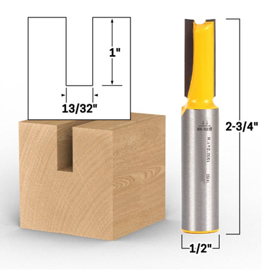 13/32" Diameter X 1" Height Straight 1/2" Shank Router Bit