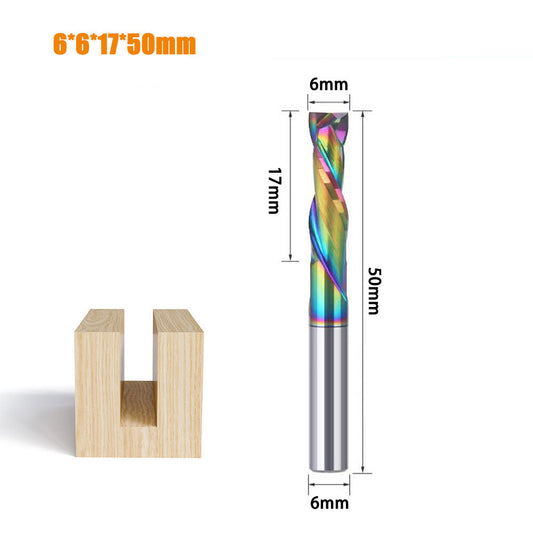 6mm Double Edged Spiral Milling Cutter Tungsten Carbide Router Bit DLC Rainbow Coated CNC Engraving Tool