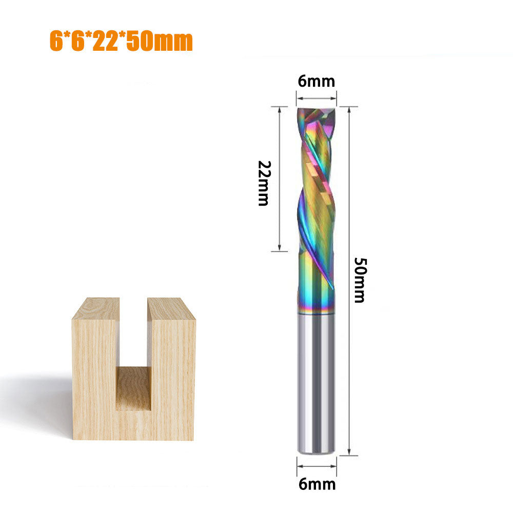 6mm Double Edged Spiral Milling Cutter Tungsten Carbide Router Bit DLC Rainbow Coated CNC Engraving Tool