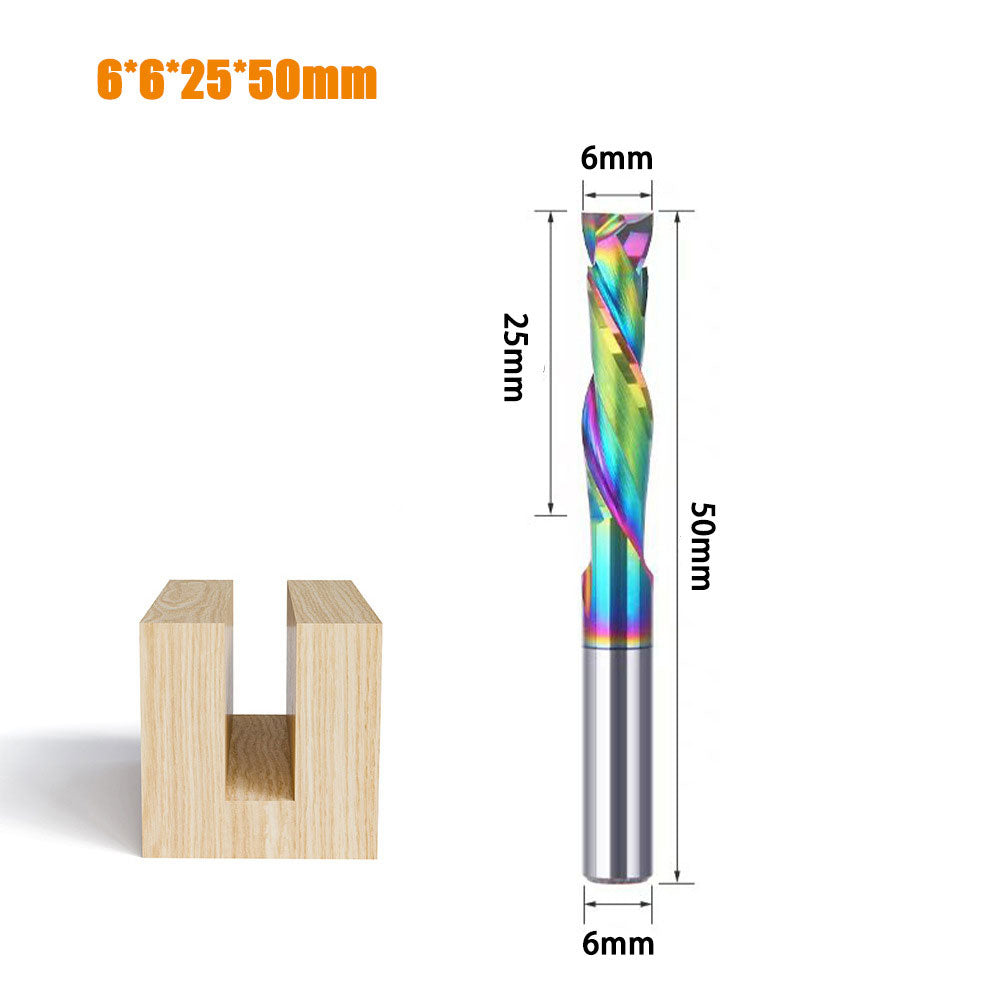 6mm Double Edged Spiral Milling Cutter Tungsten Carbide Router Bit DLC Rainbow Coated CNC Engraving Tool