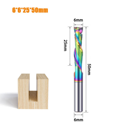 6mm Double Edged Spiral Milling Cutter Tungsten Carbide Router Bit DLC Rainbow Coated CNC Engraving Tool