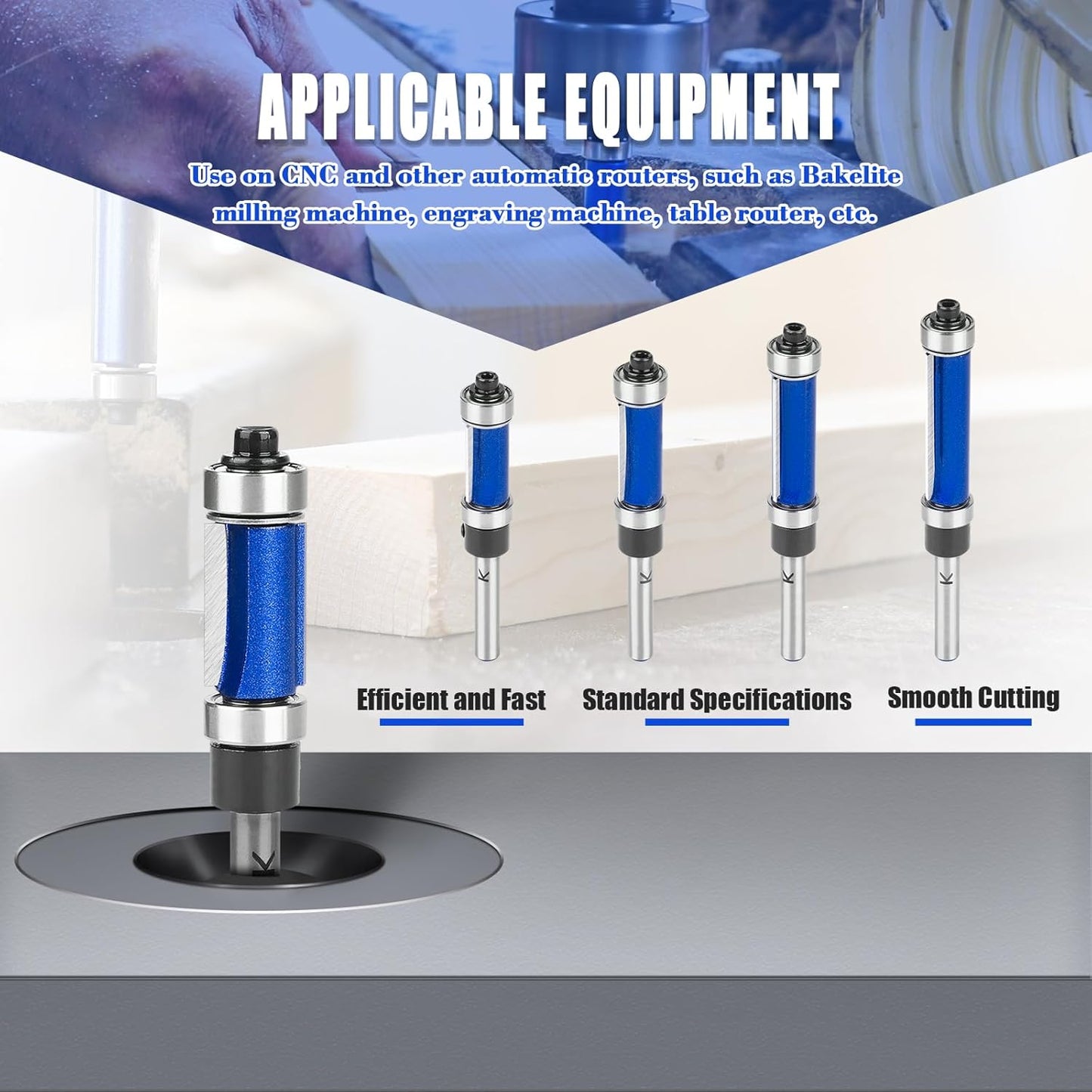 1/4" Shank Flush Trim Router Bit with Top and Bottom Bearings Carbide for Precision Woodworking