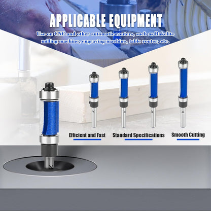 1/4" Shank Flush Trim Router Bit with Top and Bottom Bearings Carbide for Precision Woodworking
