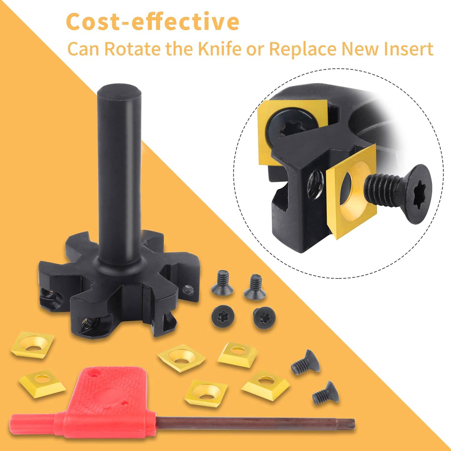CNC Spoilboard Surfacing Router Bit, 1/2" Shank, 2" Cutting Diameter, 6-Wing Carbide Insert, Slab Flattening for Wood Planing