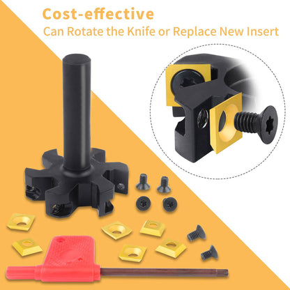 CNC Spoilboard Surfacing Router Bit, 1/2" Shank, 2" Cutting Diameter, 6-Wing Carbide Insert, Slab Flattening for Wood Planing