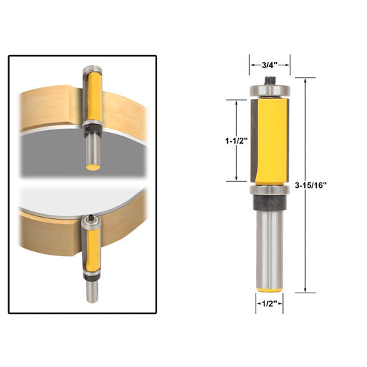 Flush Trim Top & Bottom Bearing 1 1/2"H X 1/2" Shank Router Bit