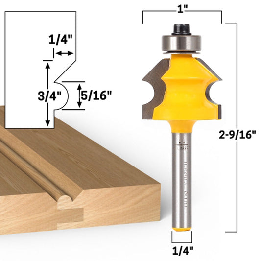 Wainscoting Bevel & Bead 1/4" Shank Router Bit