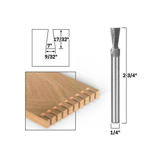 7° X 9/32" Dovetail 1/4" Shank Router Bit