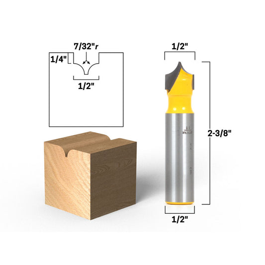 7/32" Radius Point Cutting Round Over Groove 1/2" Shank Router Bit