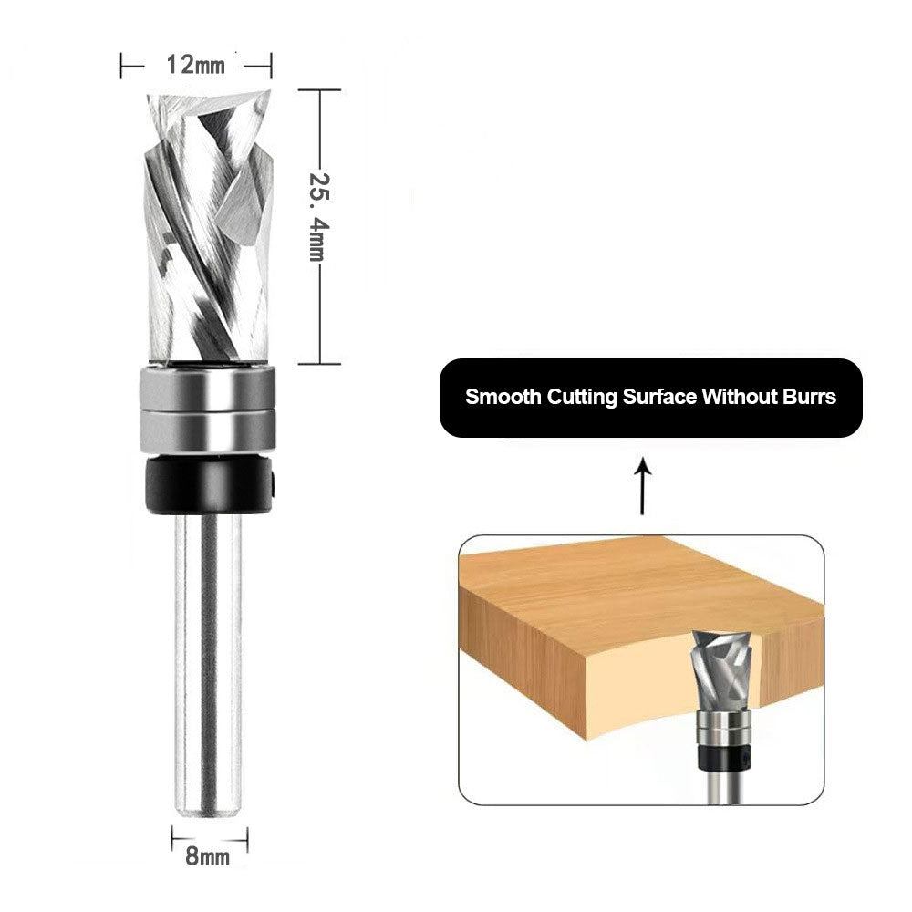 8mm Spiral Flush Trim Router Bit Up & Down Compression Cutter Spiral Grooved Bottom Double Ball Bearing Precise Cuts