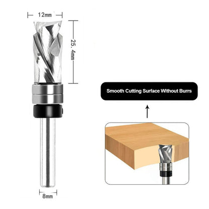 8mm Spiral Flush Trim Router Bit Up & Down Compression Cutter Spiral Grooved Bottom Double Ball Bearing Precise Cuts