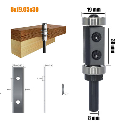 8mm Wood Flush Trim Router Bit Straight Double Flute Bearing Replaceable Carbide Inserts