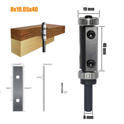 8mm Wood Flush Trim Router Bit Straight Double Flute Bearing Replaceable Carbide Inserts