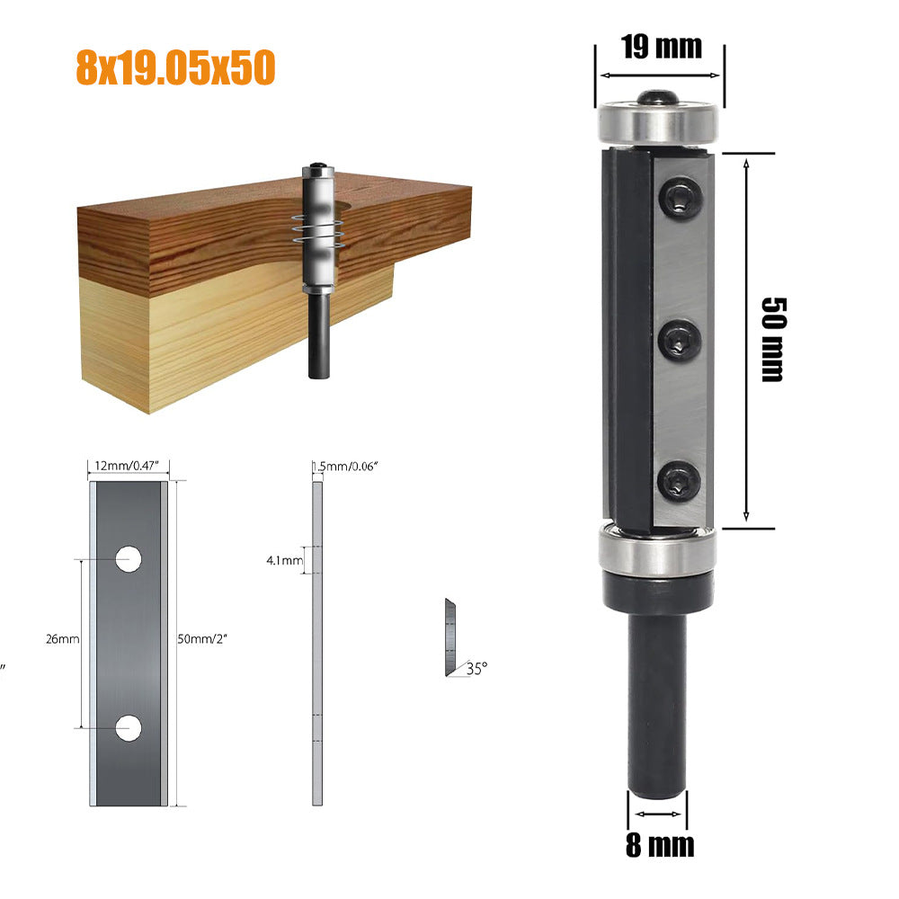 8mm Wood Flush Trim Router Bit Straight Double Flute Bearing Replaceable Carbide Inserts