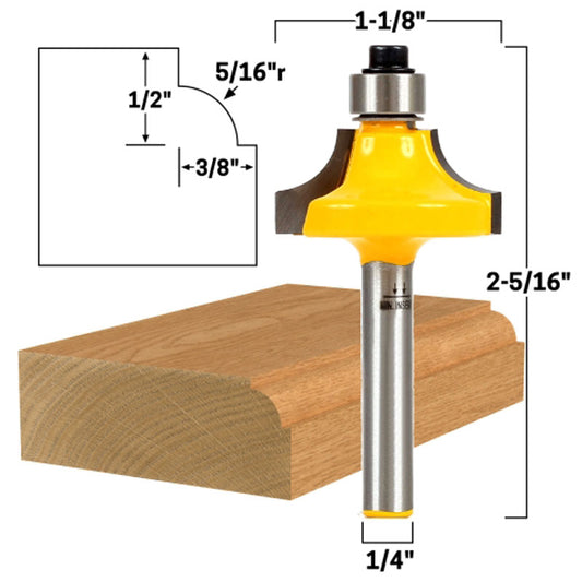5/16" Radius Round Over Bead Edge Forming 1/4" Shank Router Bit